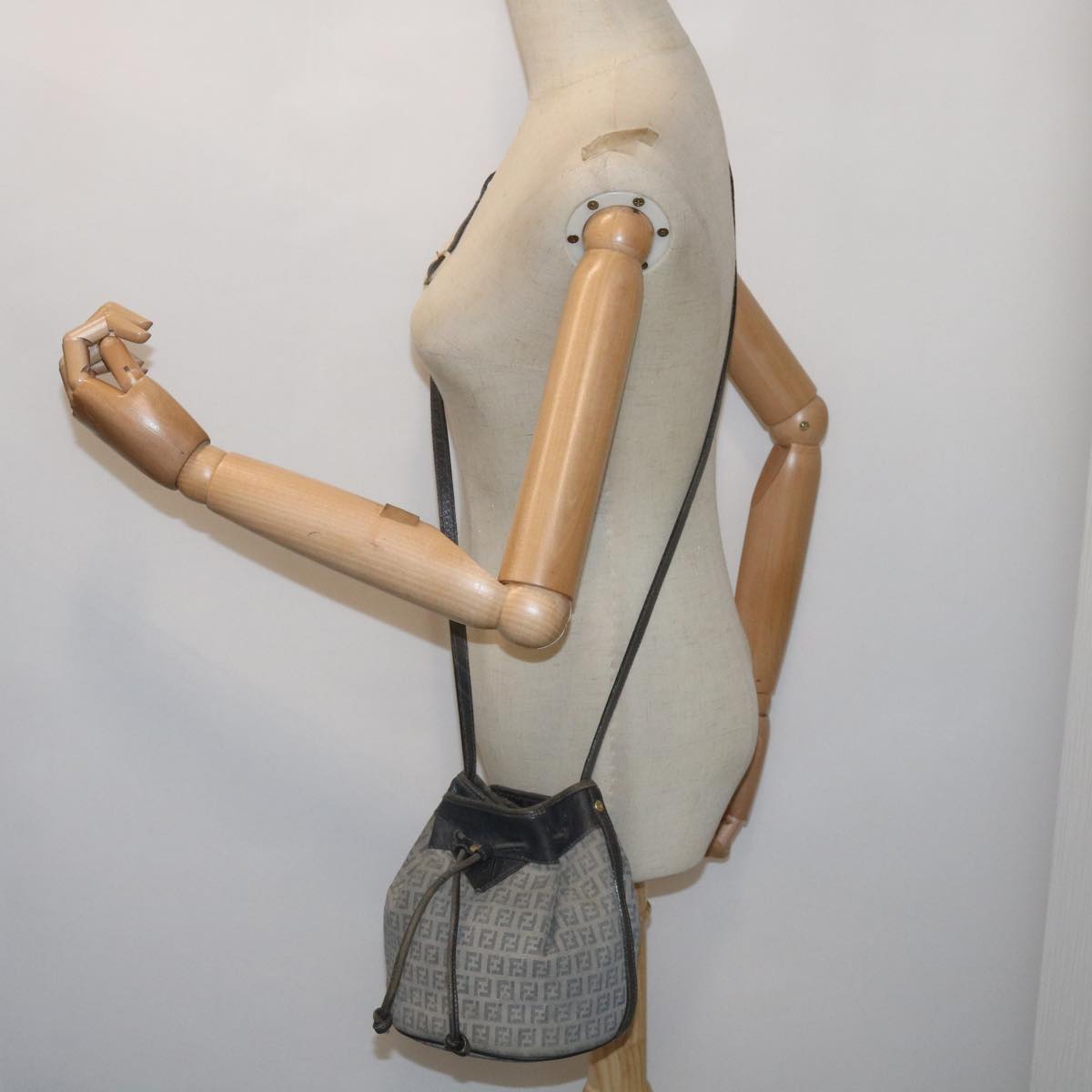 FENDI Zucchino Canvas Shoulder Bag Navy 67351