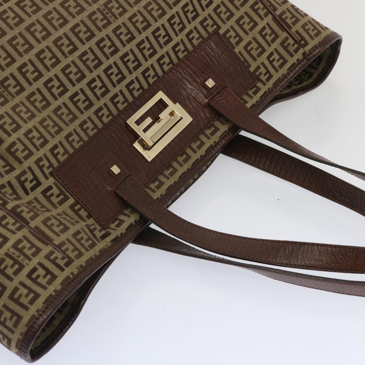 FENDI Zucchino Canvas Hand Bag Brown 67454