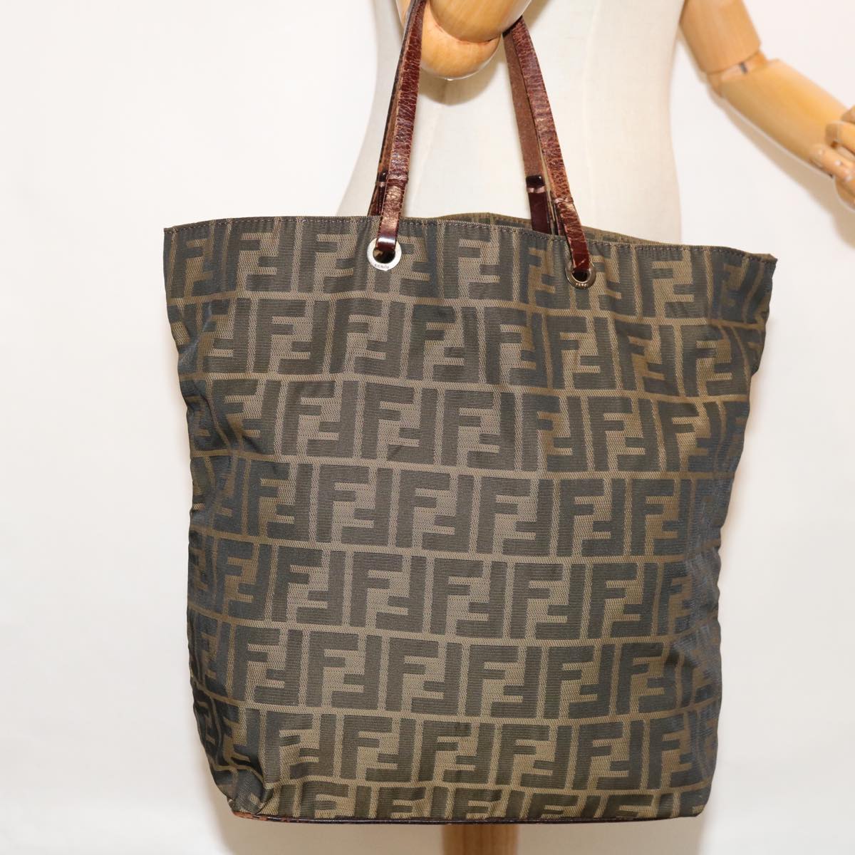 FENDI Zucca Canvas Hand Bag Black Brown 67589