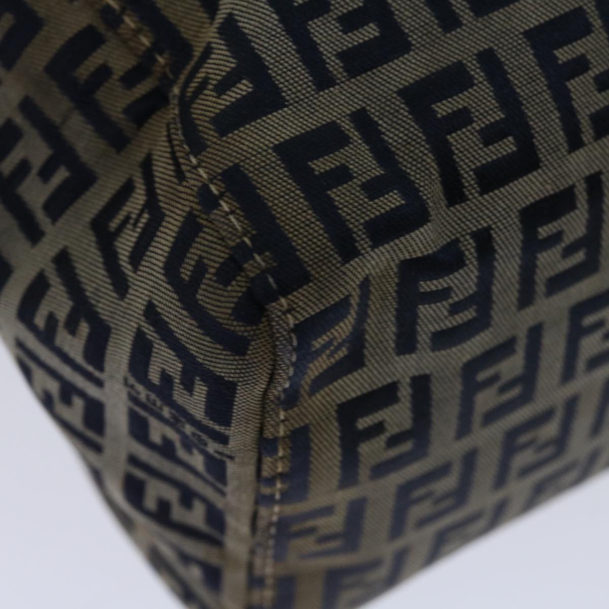 FENDI Zucchino Canvas Mamma Baguette Hand Bag Navy 67746