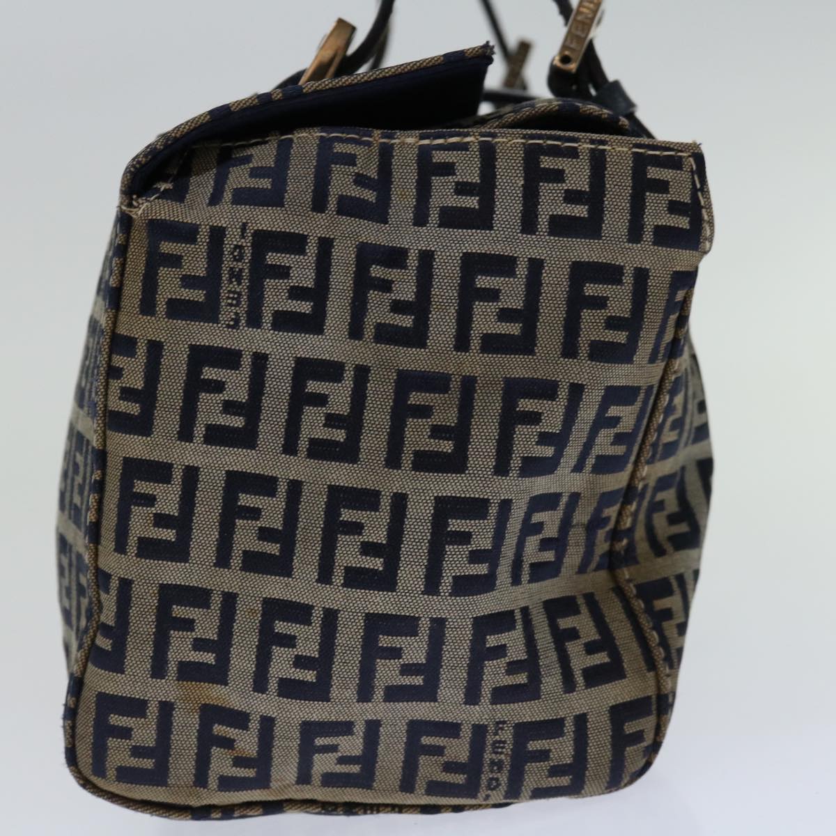 FENDI Zucchino Canvas Mamma Baguette Hand Bag Navy 67746