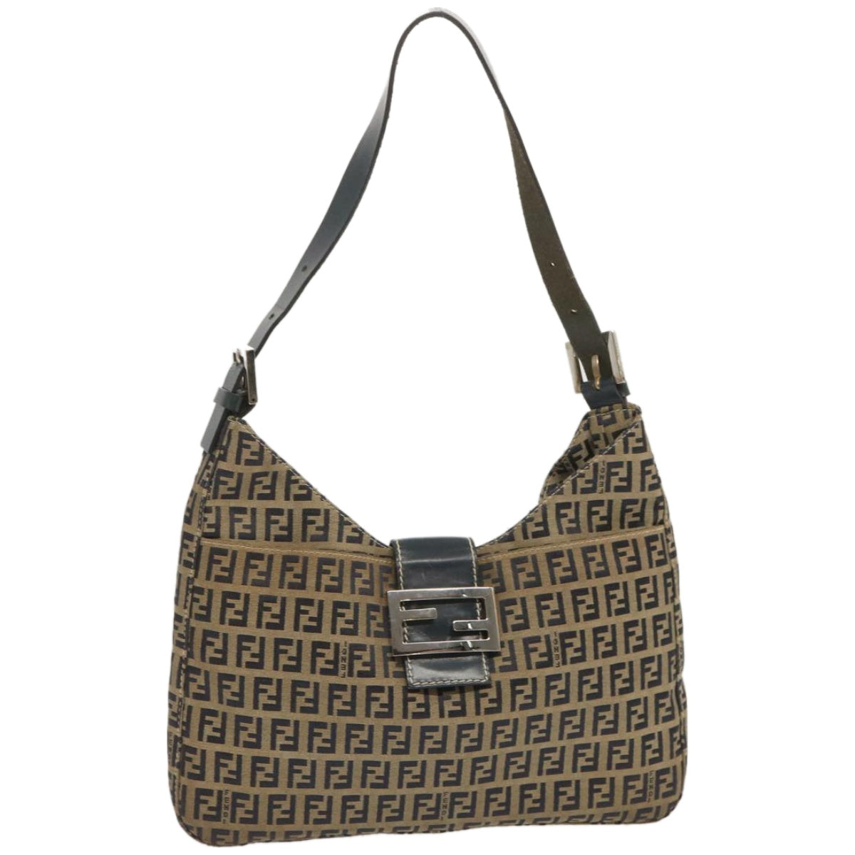 FENDI Zucchino Canvas Mamma Baguette Shoulder Bag Navy 67822