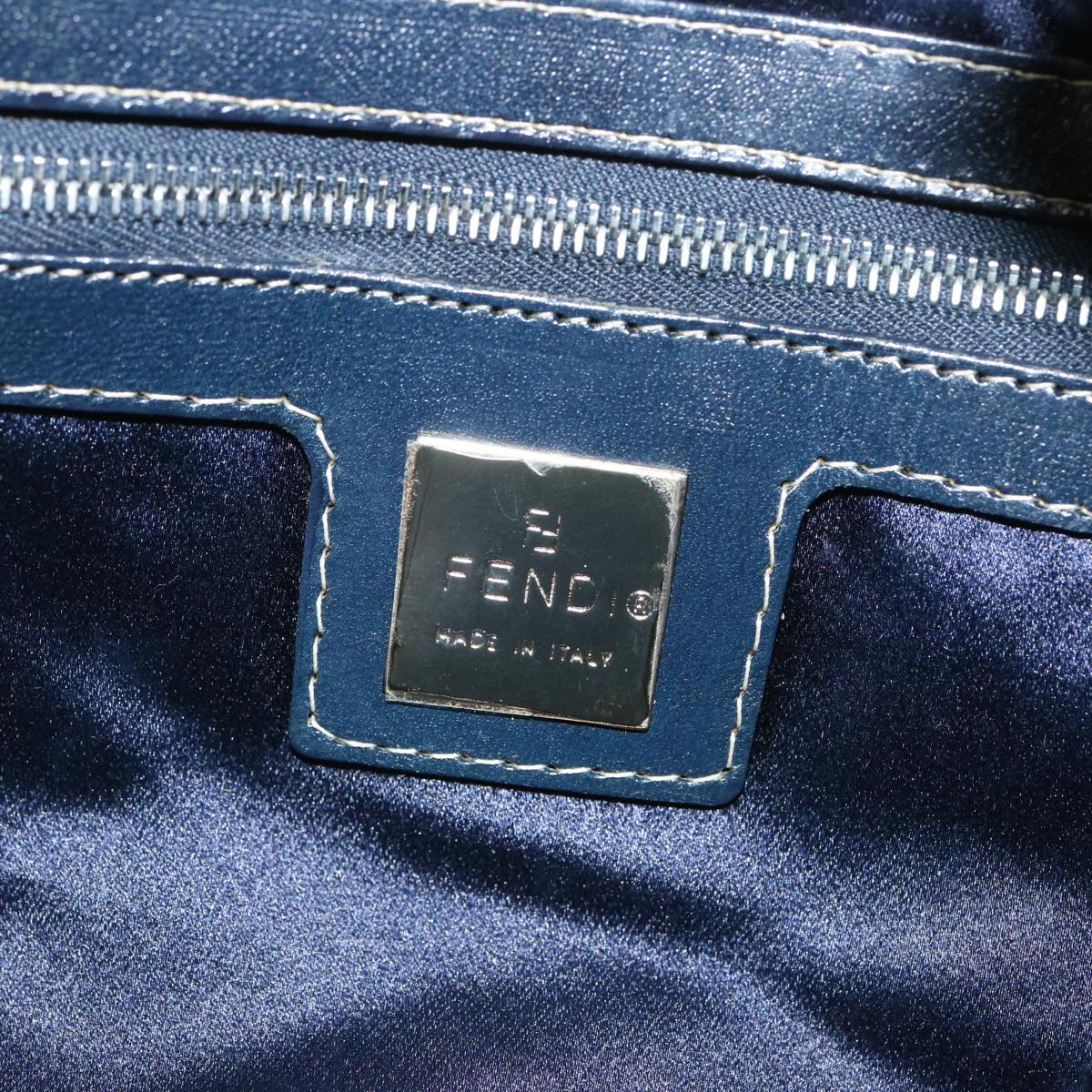 FENDI Zucchino Canvas Mamma Baguette Shoulder Bag Navy 67822