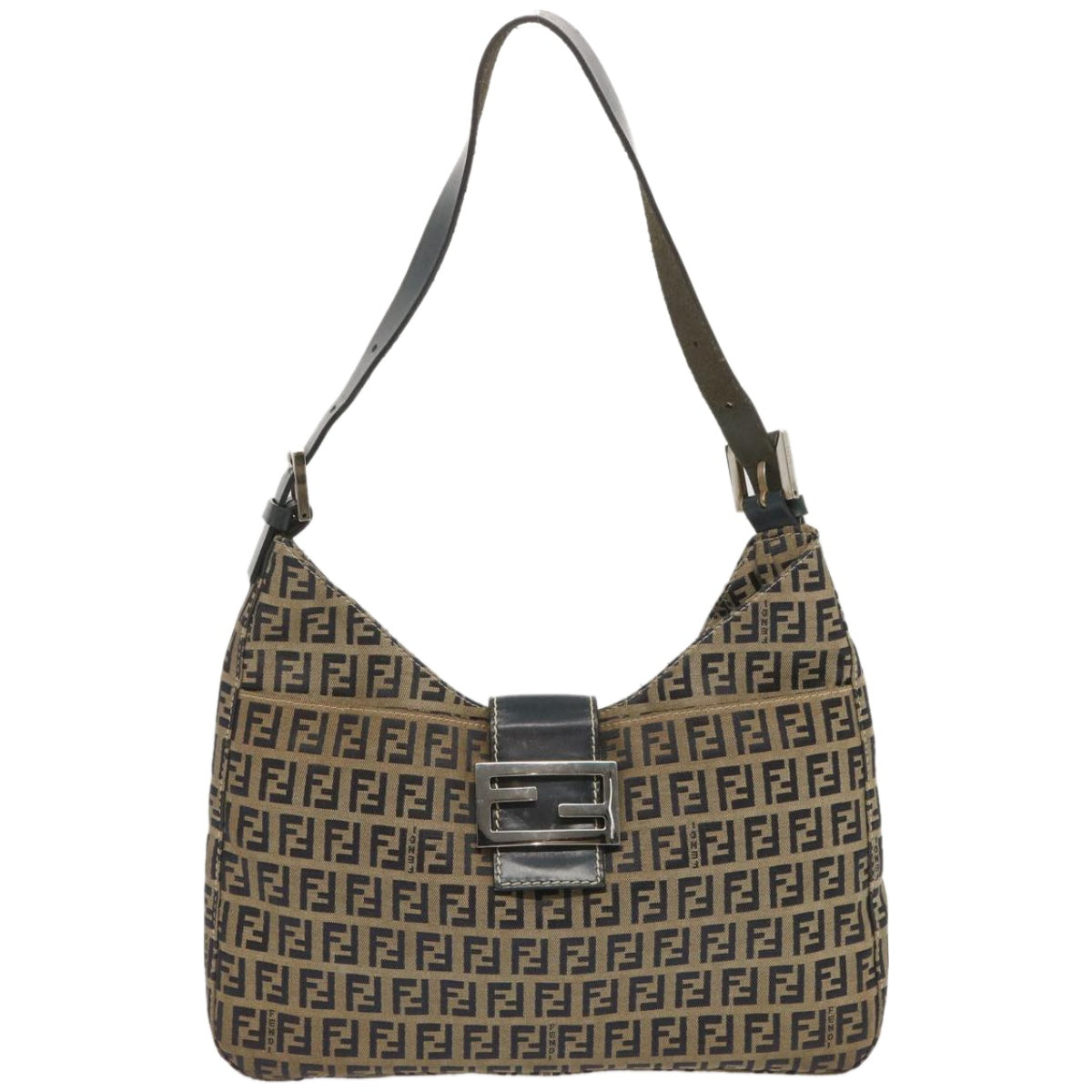 FENDI Zucchino Canvas Mamma Baguette Shoulder Bag Navy 67822