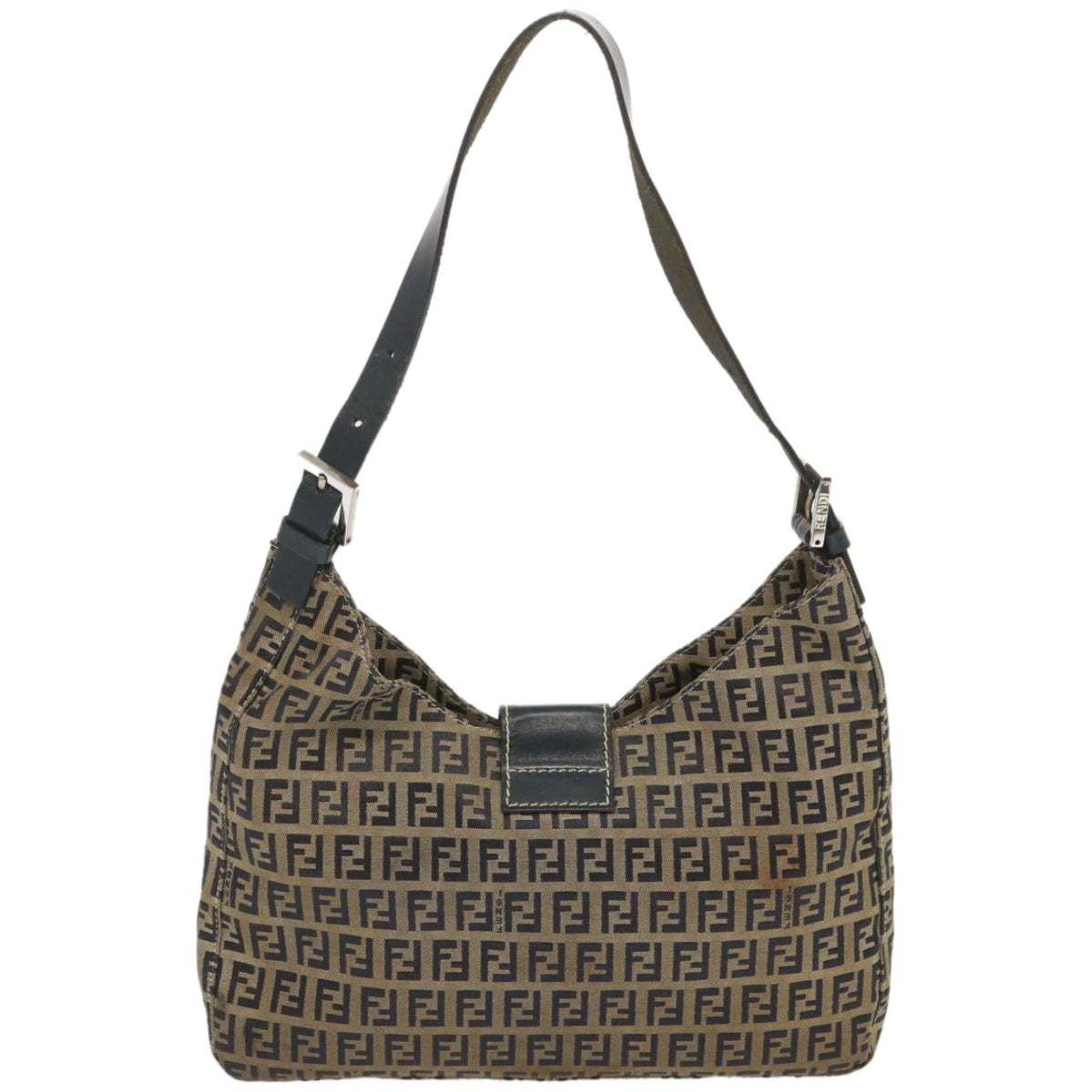 FENDI Zucchino Canvas Mamma Baguette Shoulder Bag Navy 67822