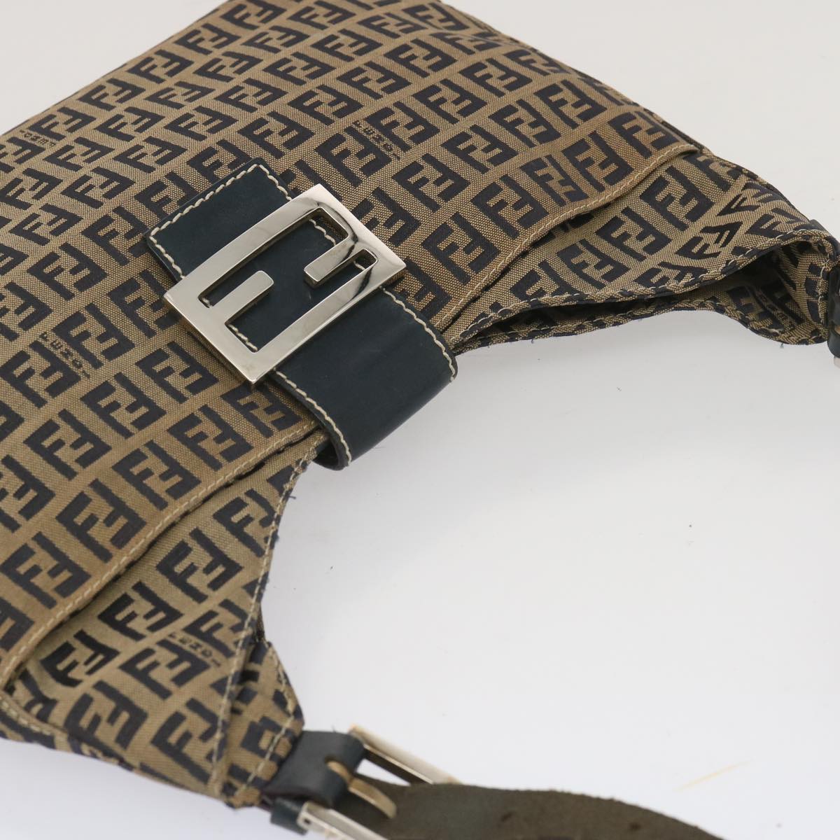 FENDI Zucchino Canvas Mamma Baguette Shoulder Bag Navy 67822
