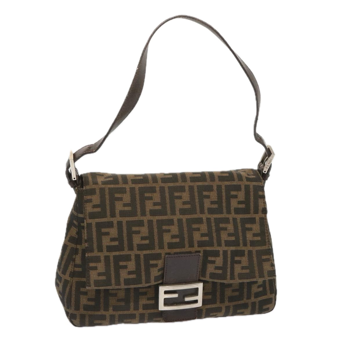 FENDI Zucca Canvas Mamma Baguette Shoulder Bag Black Brown 67991
