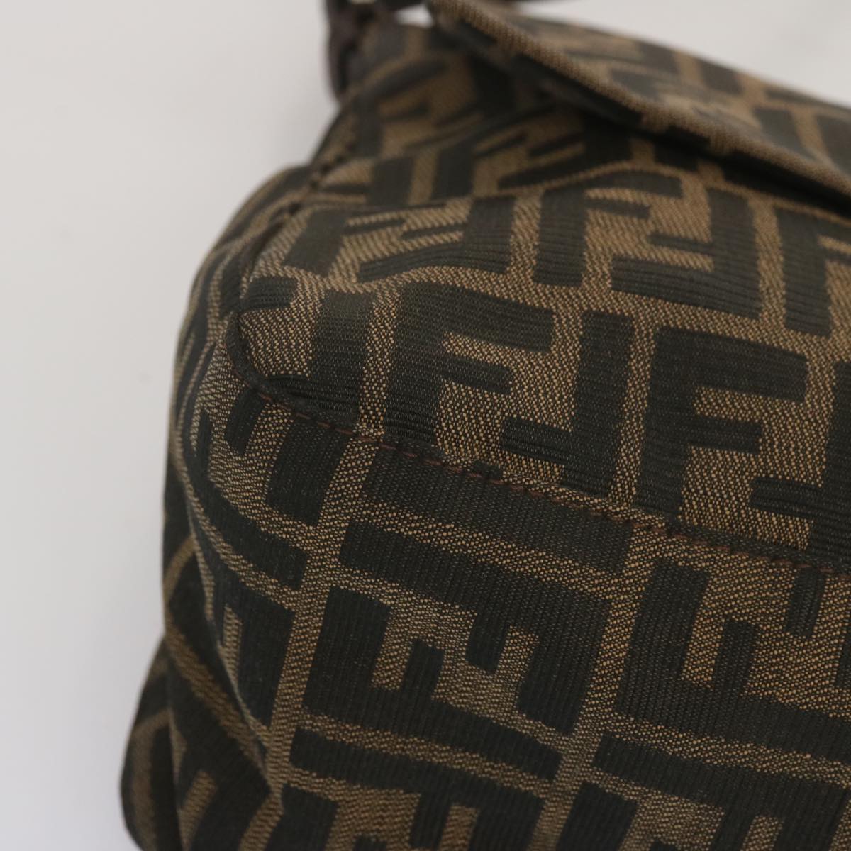 FENDI Zucca Canvas Mamma Baguette Shoulder Bag Black Brown 67991