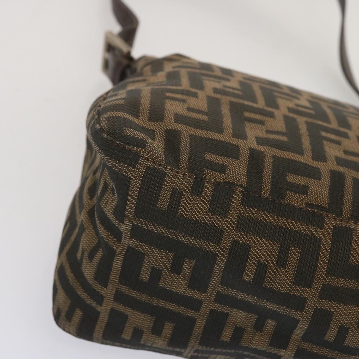 FENDI Zucca Canvas Mamma Baguette Shoulder Bag Black Brown 67991