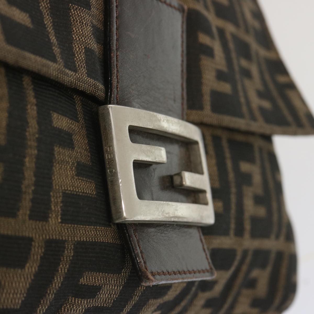 FENDI Zucca Canvas Mamma Baguette Shoulder Bag Black Brown 67991