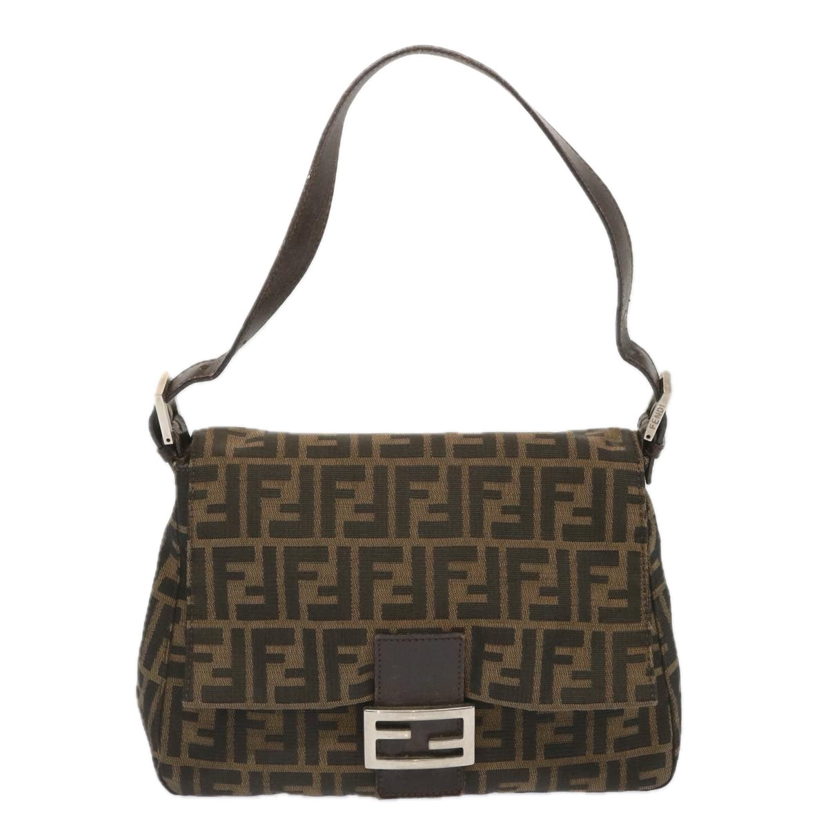 FENDI Zucca Canvas Mamma Baguette Shoulder Bag Black Brown 67991