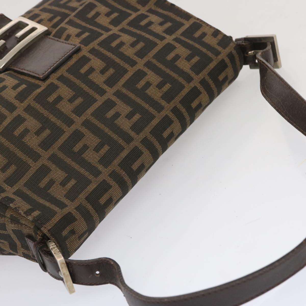 FENDI Zucca Canvas Mamma Baguette Shoulder Bag Black Brown 67991