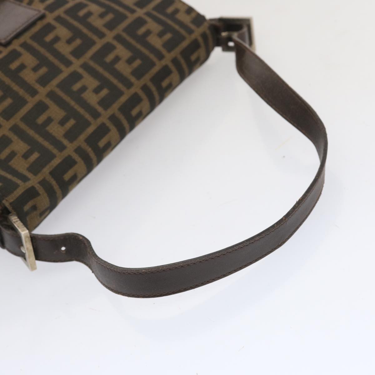 FENDI Zucca Canvas Mamma Baguette Shoulder Bag Black Brown 67991