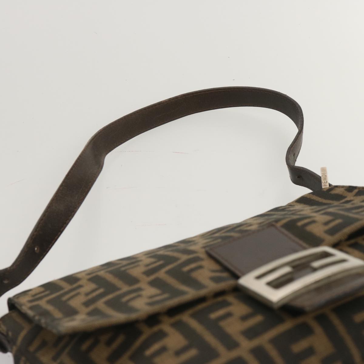 FENDI Zucca Canvas Mamma Baguette Shoulder Bag Black Brown 67991