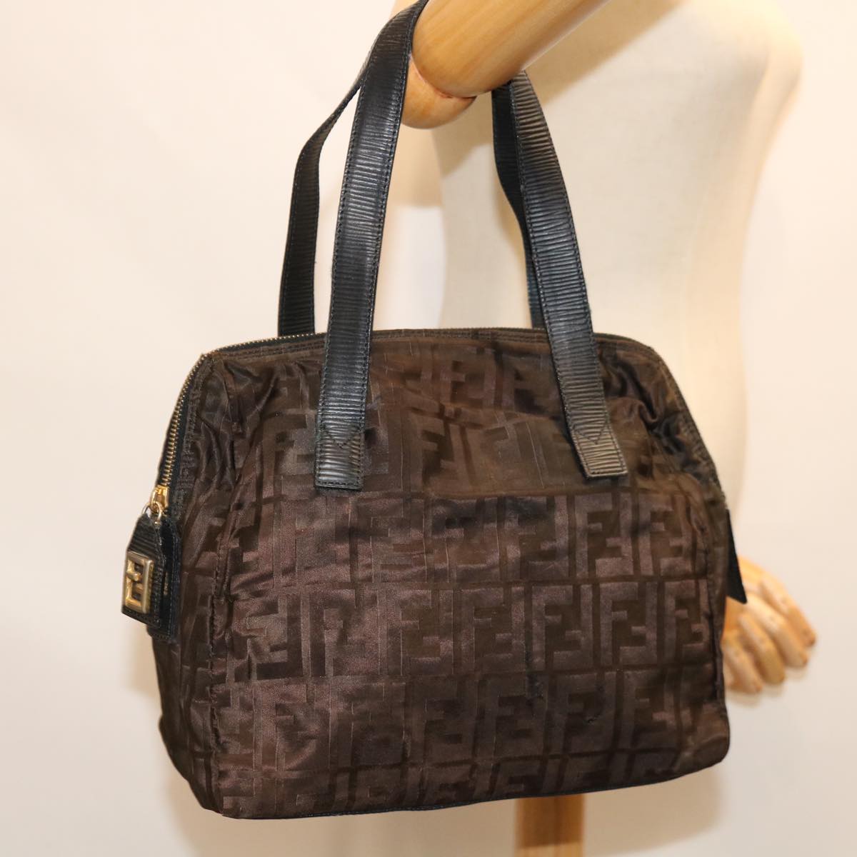 FENDI Zucca Canvas Hand Bag Black 67993