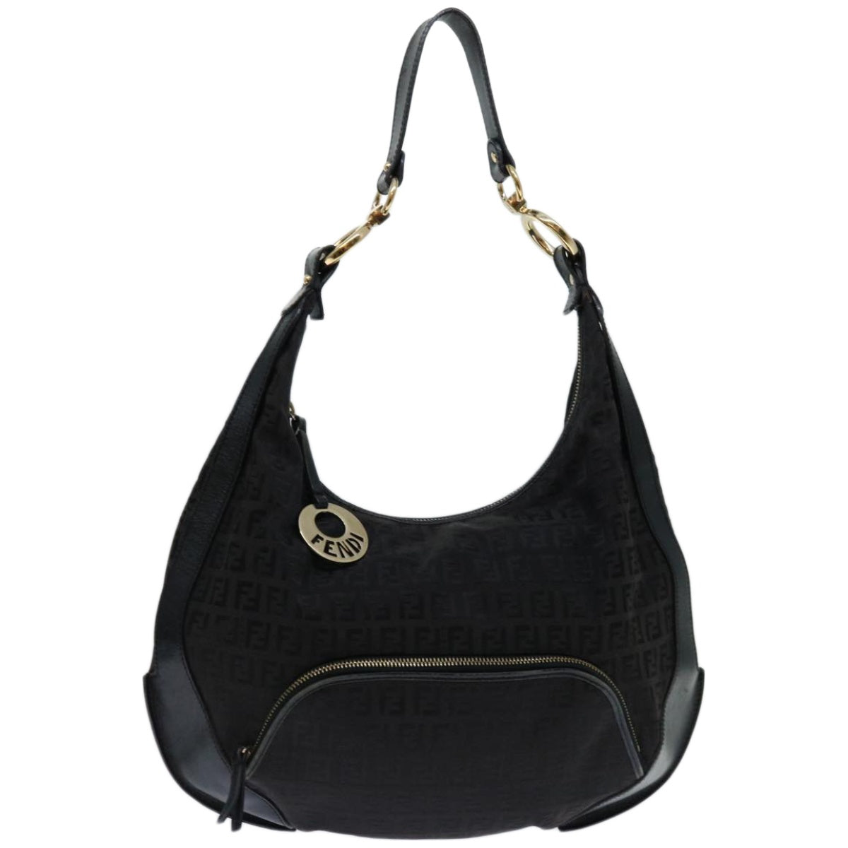 FENDI Zucchino Canvas Shoulder Bag Black