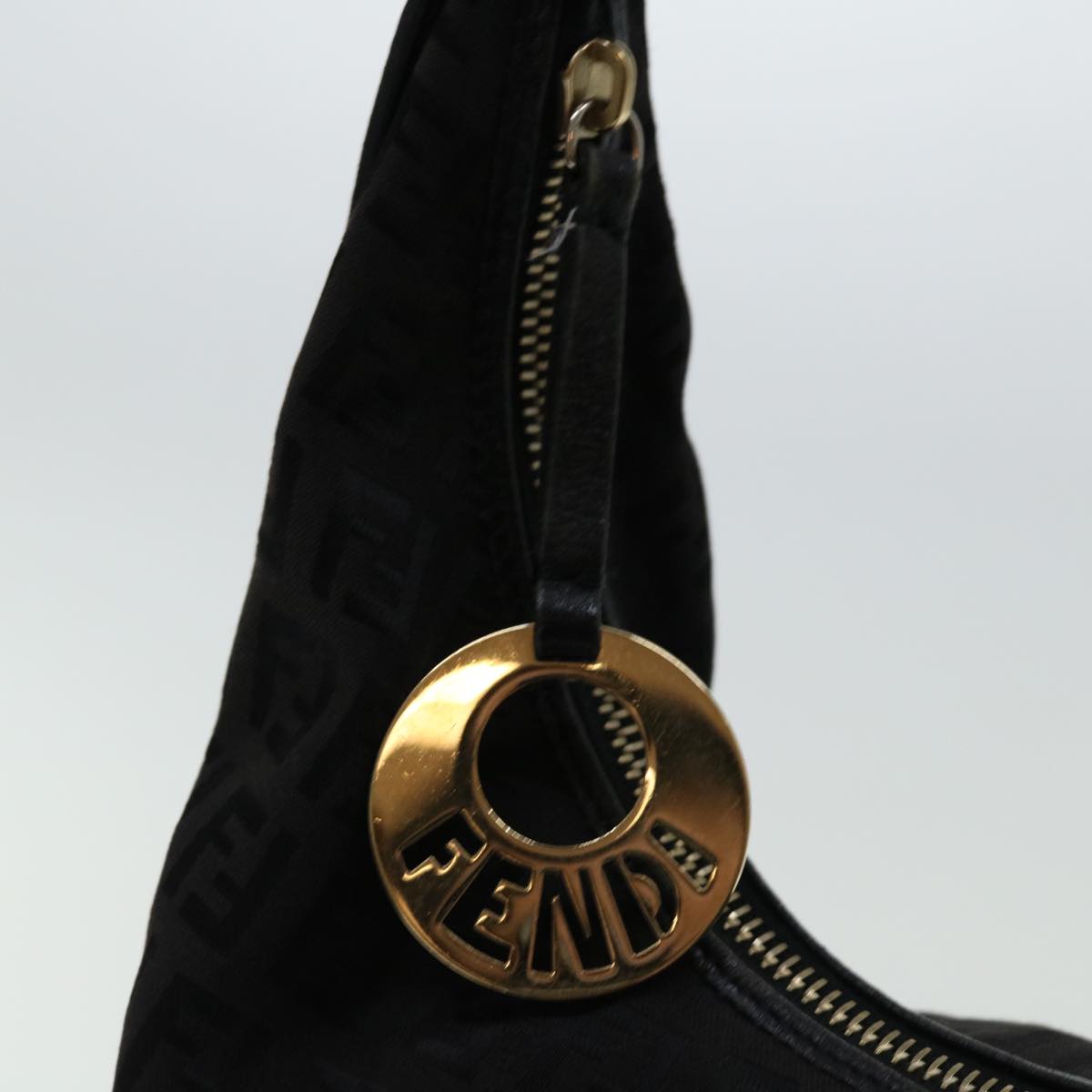 FENDI Zucchino Canvas Shoulder Bag Black