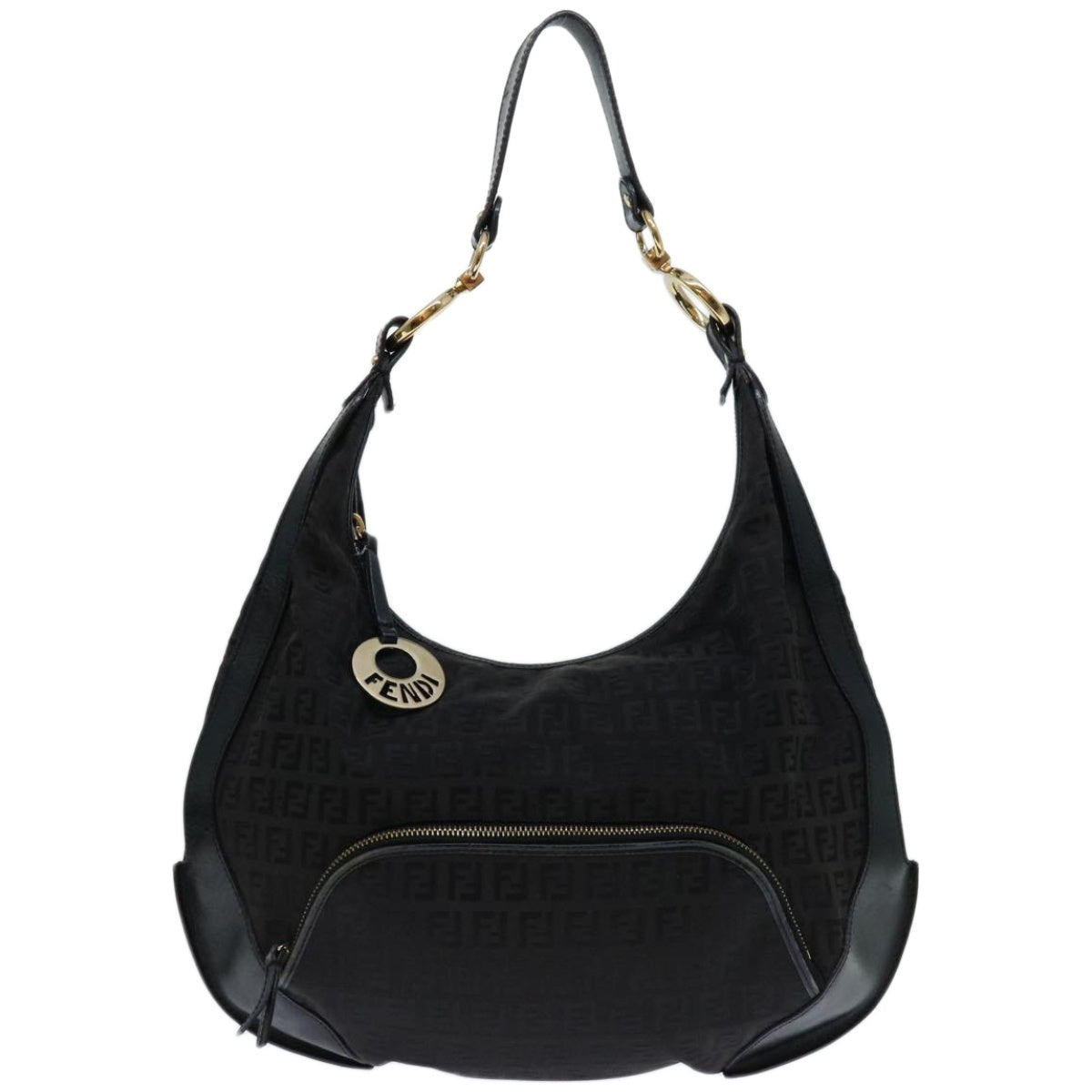 FENDI Zucchino Canvas Shoulder Bag Black