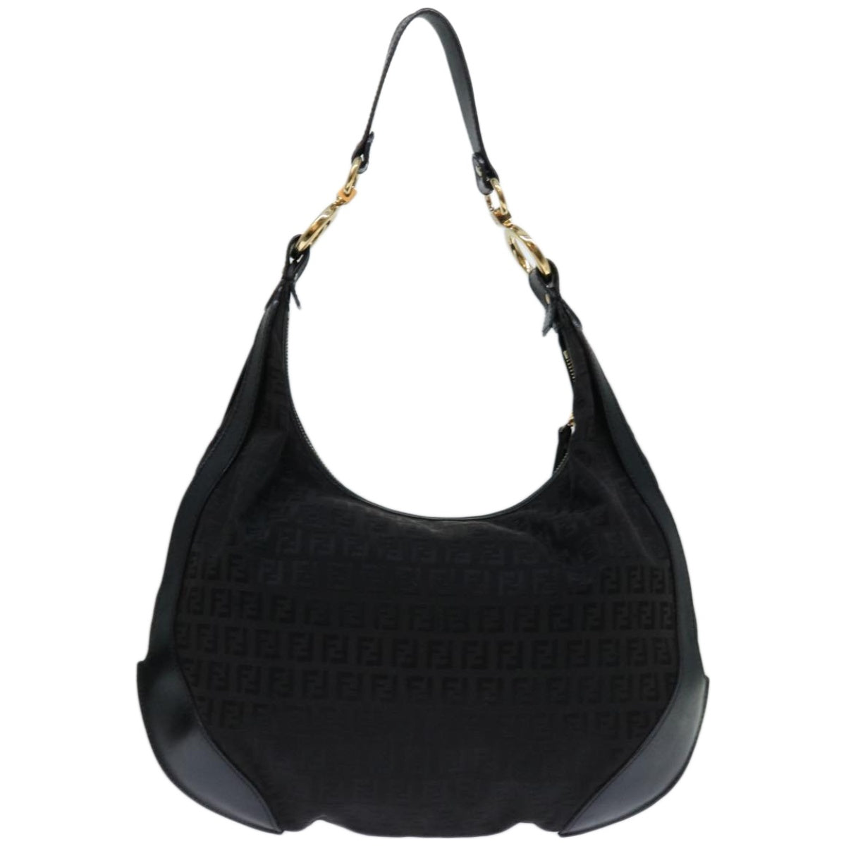 FENDI Zucchino Canvas Shoulder Bag Black