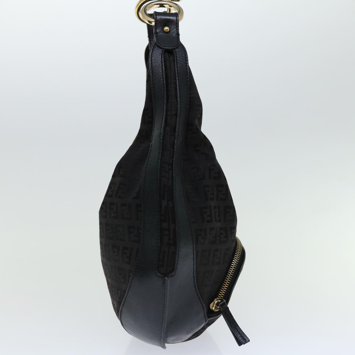 FENDI Zucchino Canvas Shoulder Bag Black