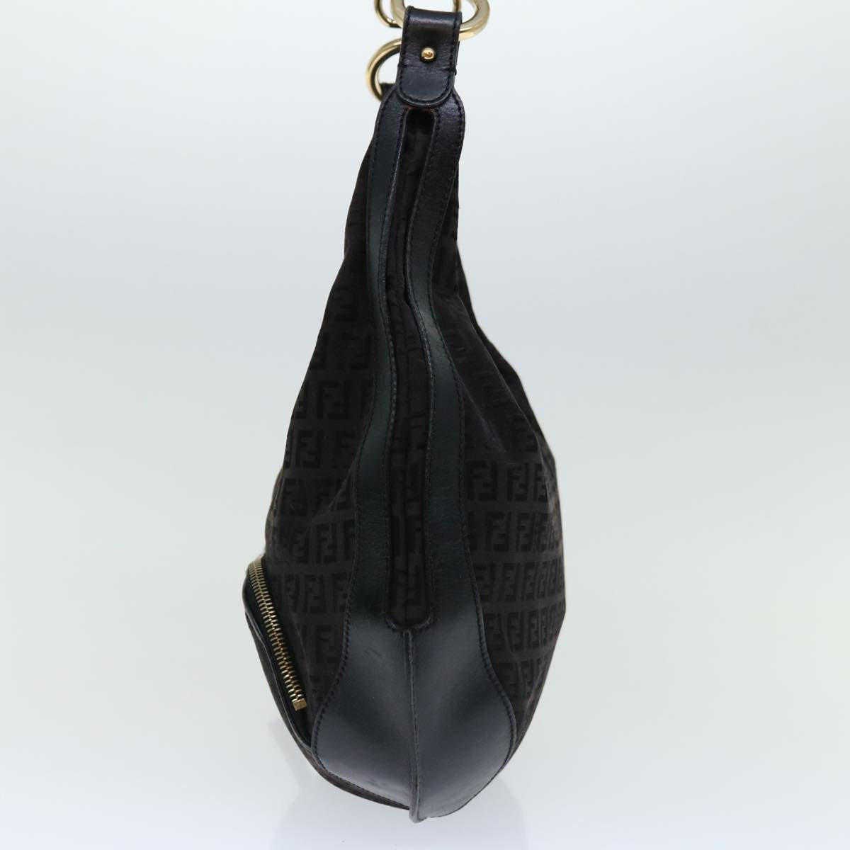 FENDI Zucchino Canvas Shoulder Bag Black