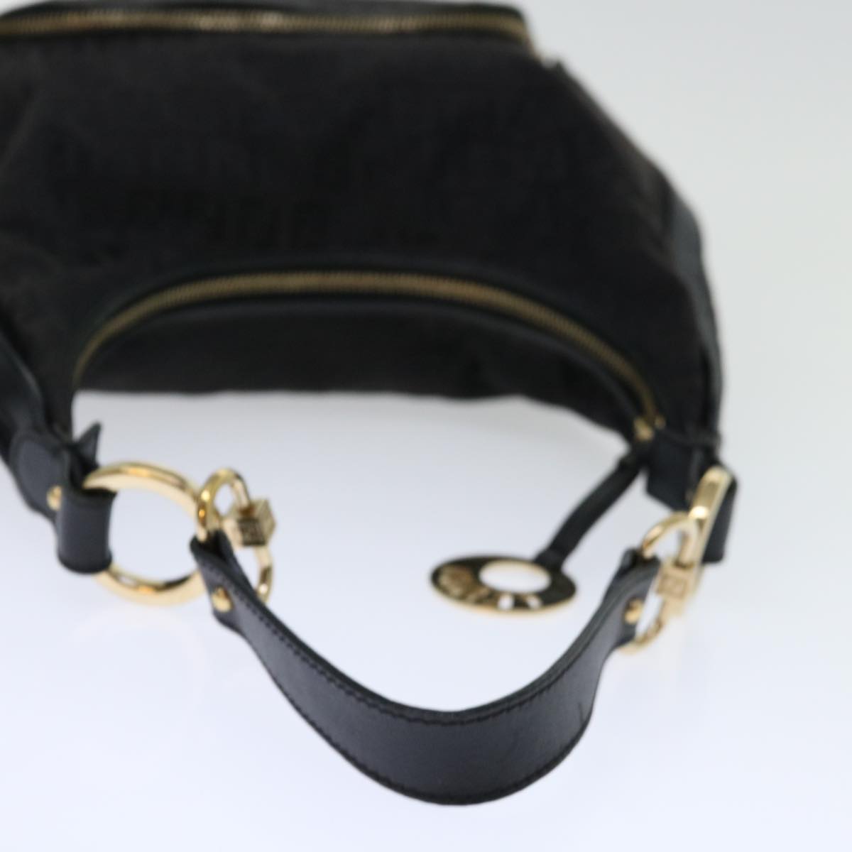 FENDI Zucchino Canvas Shoulder Bag Black