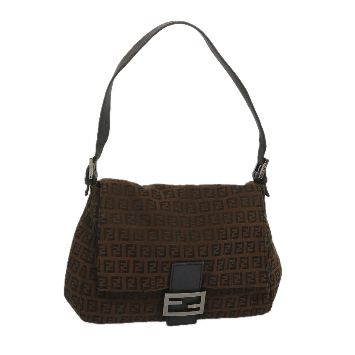 FENDI Zucchino Canvas Mamma Baguette Shoulder Bag Brown 67996