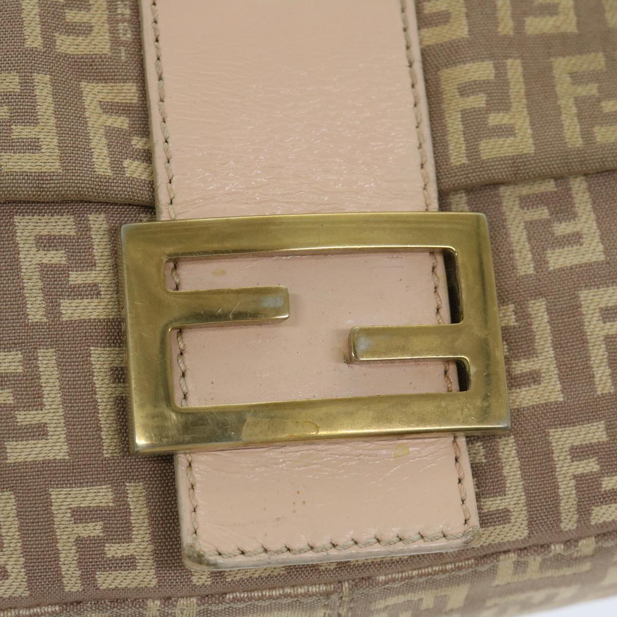 FENDI Zucchino Canvas Mamma Baguette Shoulder Bag Beige