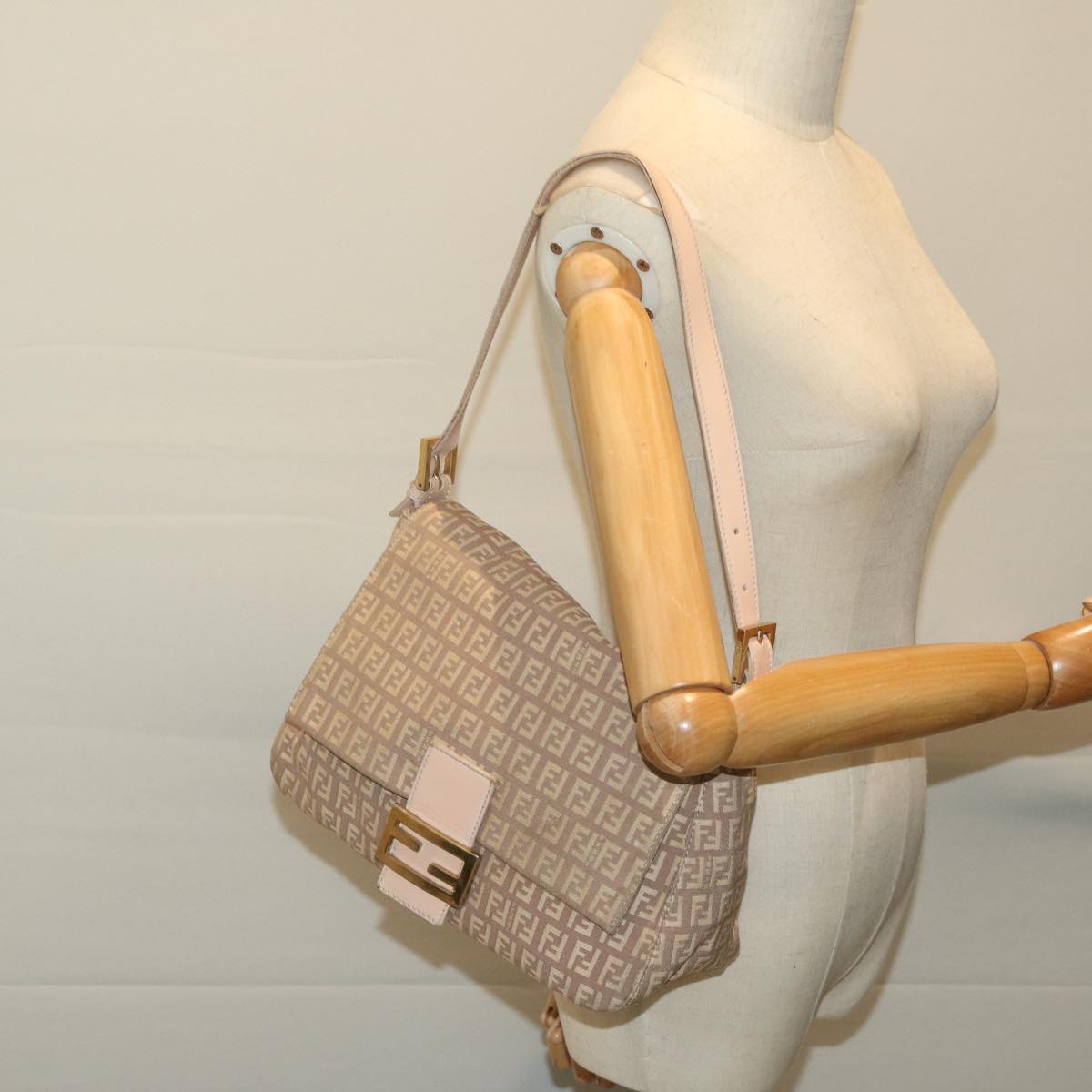 FENDI Zucchino Canvas Mamma Baguette Shoulder Bag Beige
