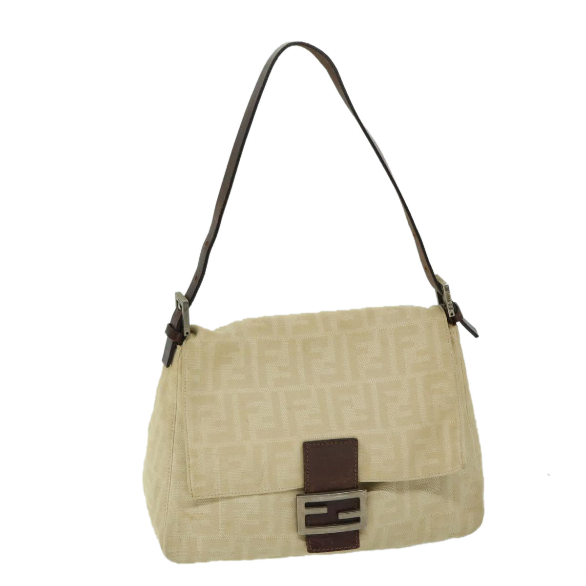 FENDI Zucca Canvas Mamma Baguette Shoulder Bag Beige 68065