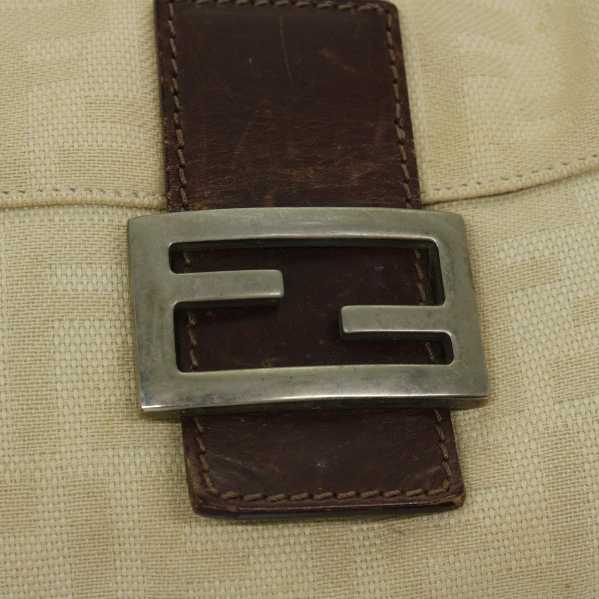 FENDI Zucca Canvas Mamma Baguette Shoulder Bag Beige 68065