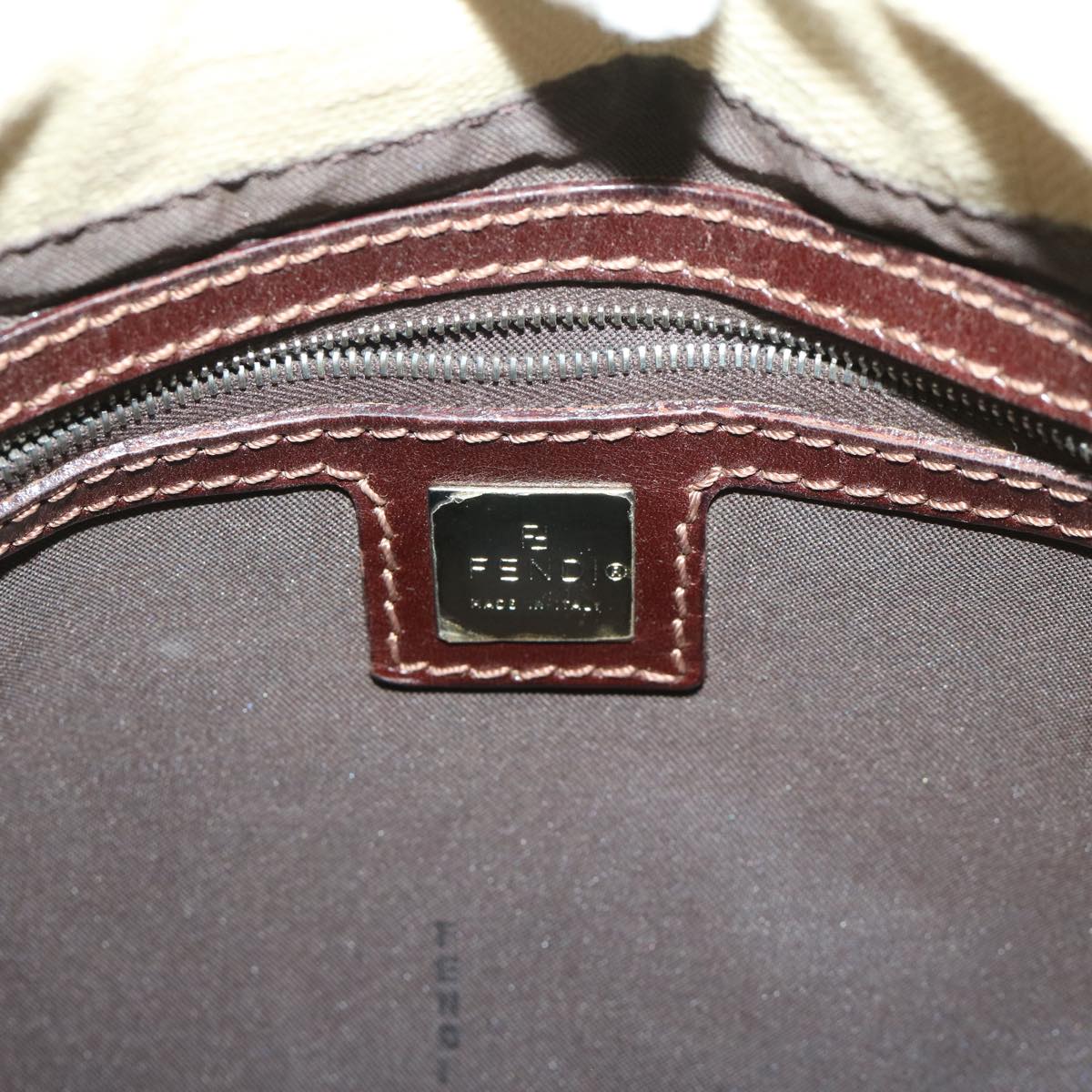 FENDI Zucca Canvas Mamma Baguette Shoulder Bag Beige 68065