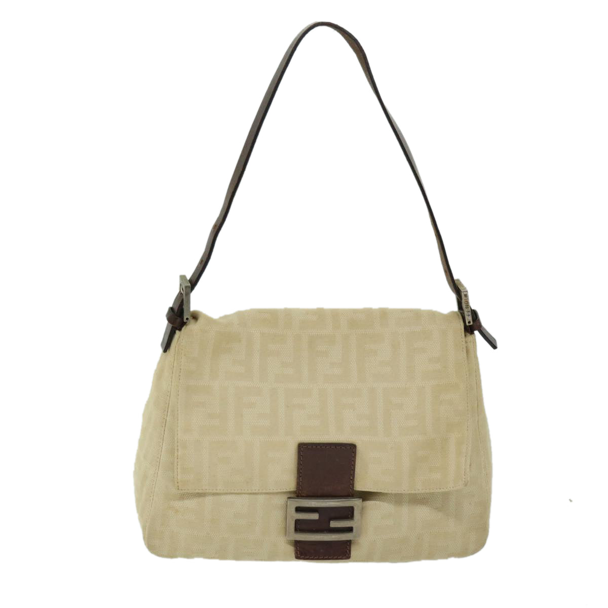FENDI Zucca Canvas Mamma Baguette Shoulder Bag Beige 68065