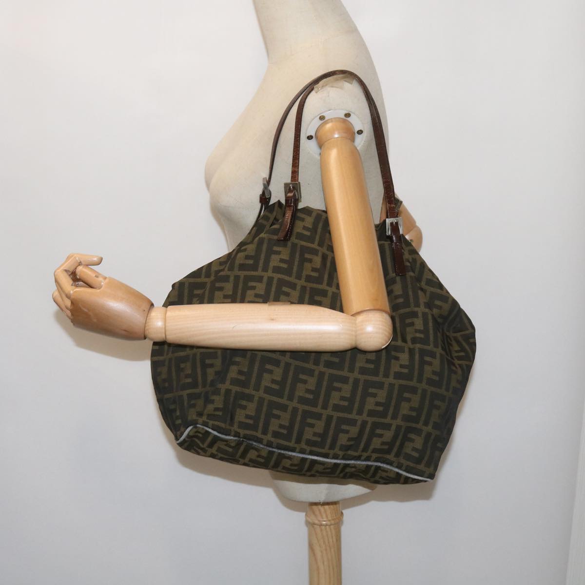 FENDI Zucca Canvas Tote Bag Black Brown 68068