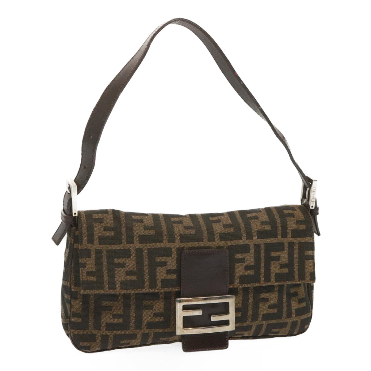 FENDI Zucca Canvas Mamma Baguette Shoulder Bag Black Brown