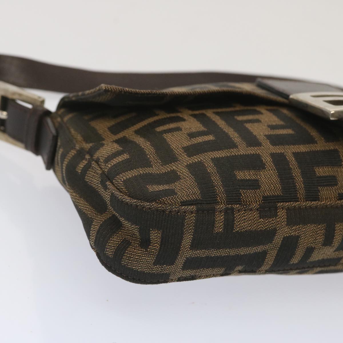 FENDI Zucca Canvas Mamma Baguette Shoulder Bag Black Brown