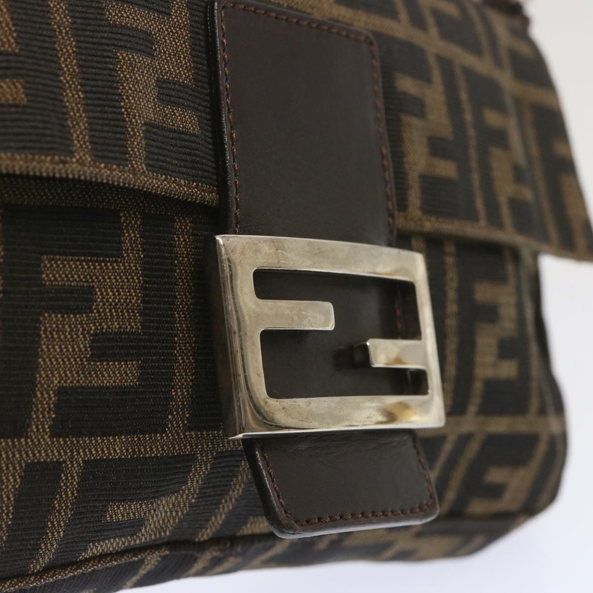 FENDI Zucca Canvas Mamma Baguette Shoulder Bag Black Brown