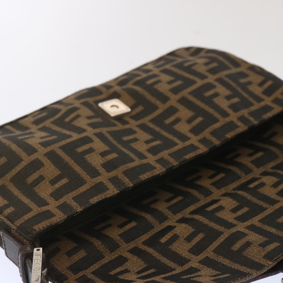 FENDI Zucca Canvas Mamma Baguette Shoulder Bag Black Brown