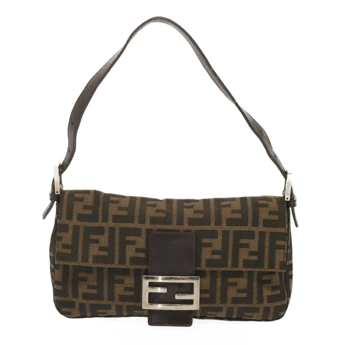 FENDI Zucca Canvas Mamma Baguette Shoulder Bag Black Brown