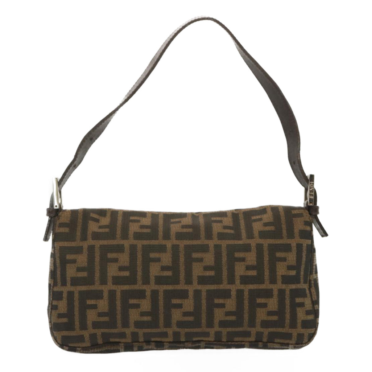FENDI Zucca Canvas Mamma Baguette Shoulder Bag Black Brown