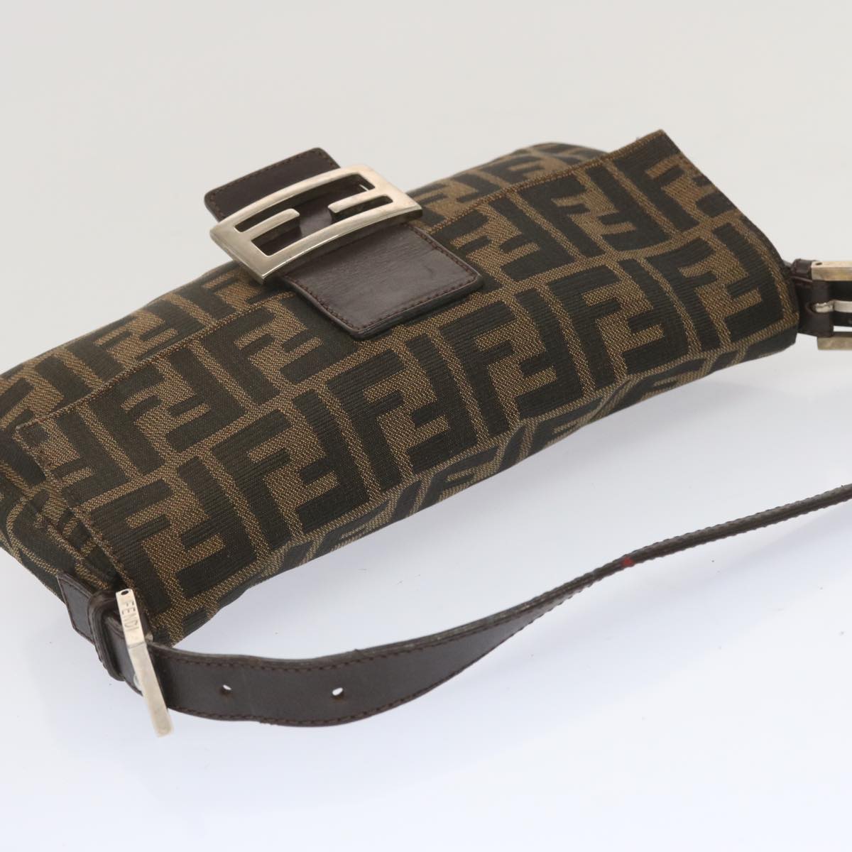 FENDI Zucca Canvas Mamma Baguette Shoulder Bag Black Brown