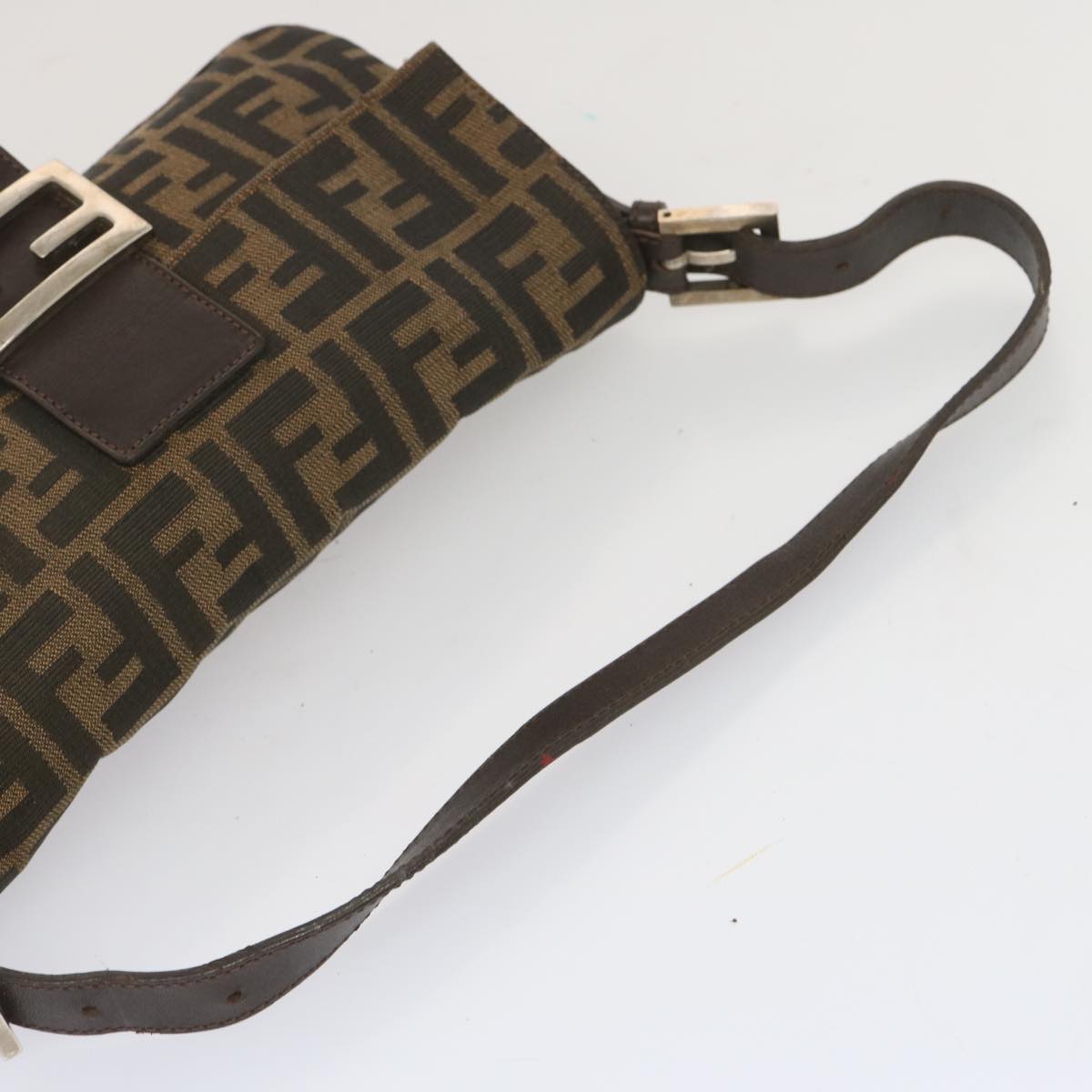 FENDI Zucca Canvas Mamma Baguette Shoulder Bag Black Brown