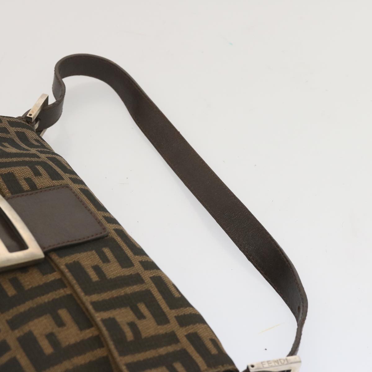 FENDI Zucca Canvas Mamma Baguette Shoulder Bag Black Brown