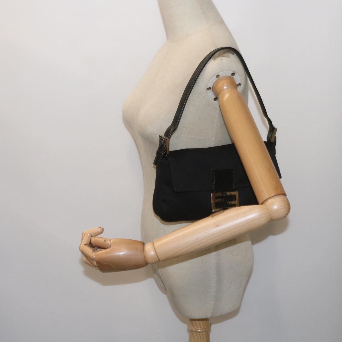 FENDI Mamma Baguette Shoulder Bag Nylon Black