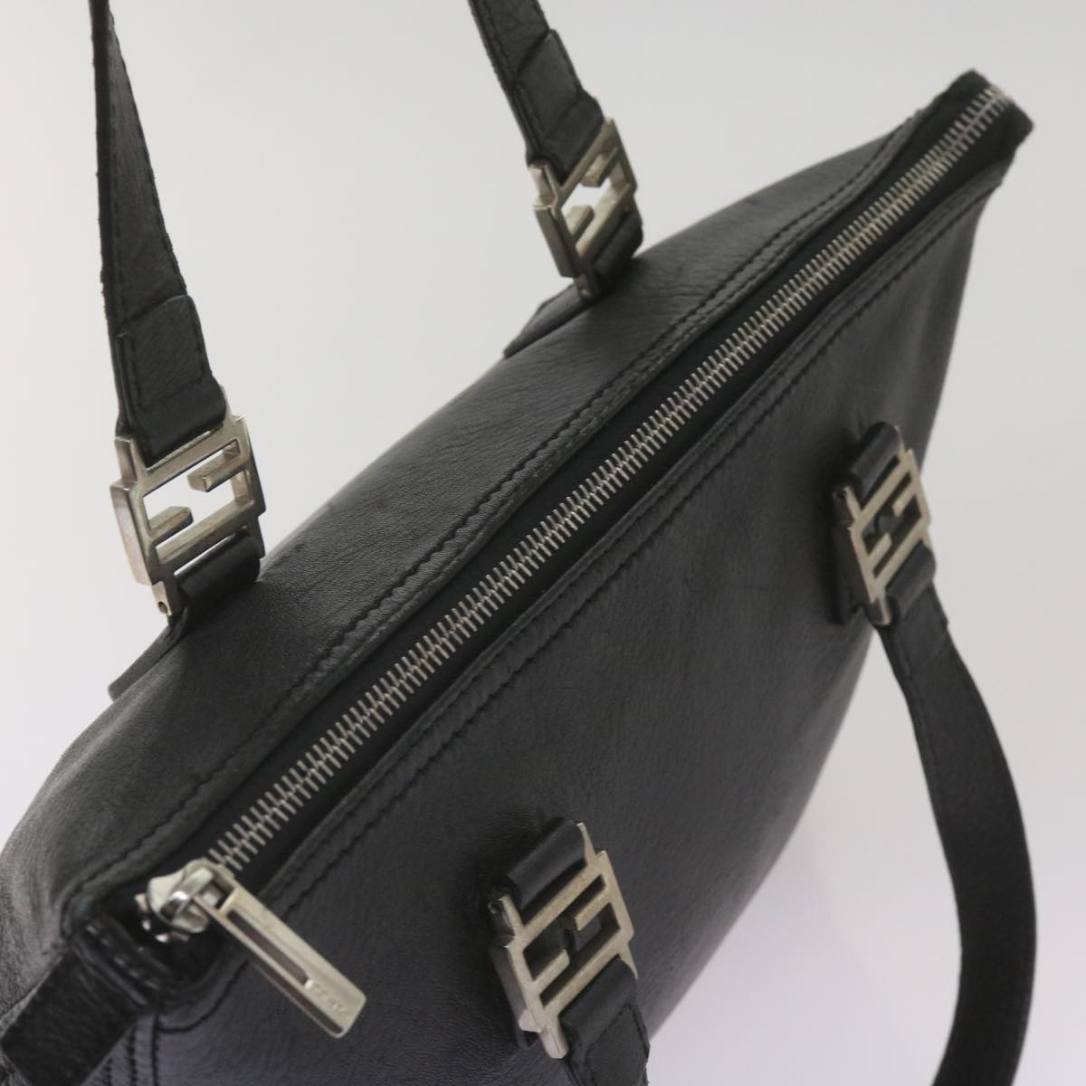 FENDI Hand Bag Leather Black 68245