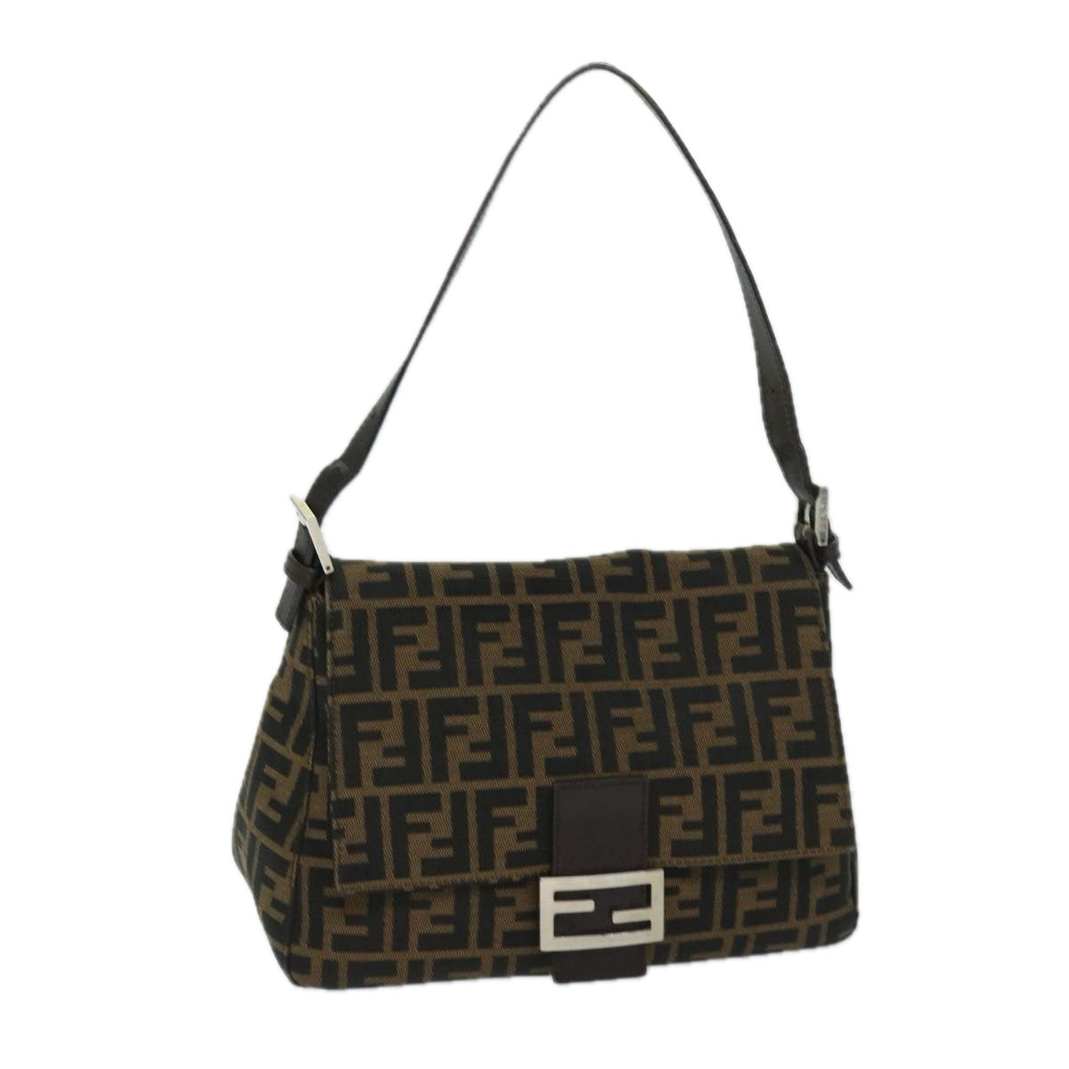FENDI Zucca Canvas Mamma Baguette Shoulder Bag Black Brown 68265