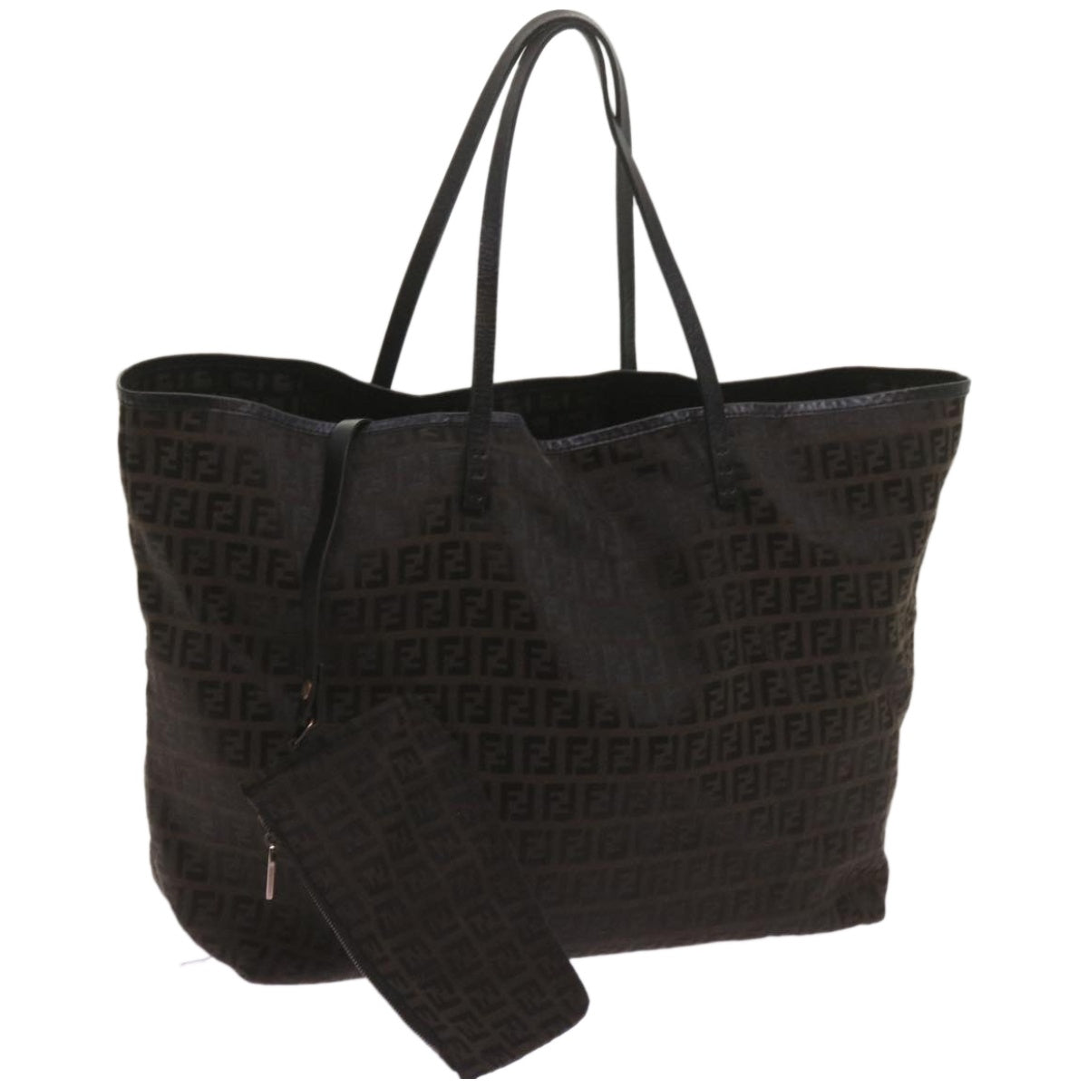 FENDI Zucchino Canvas Tote Bag Brown Black 68286