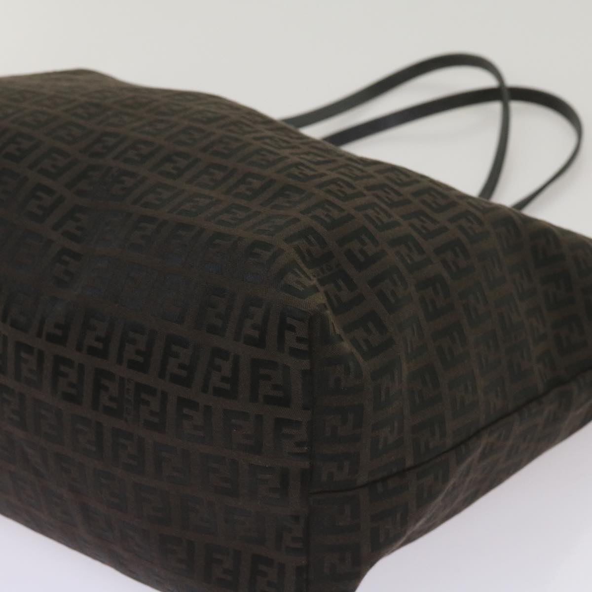 FENDI Zucchino Canvas Tote Bag Brown Black 68286