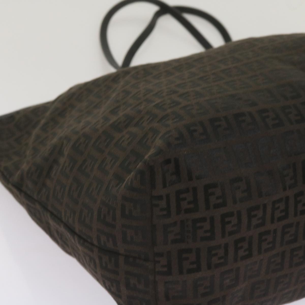 FENDI Zucchino Canvas Tote Bag Brown Black 68286