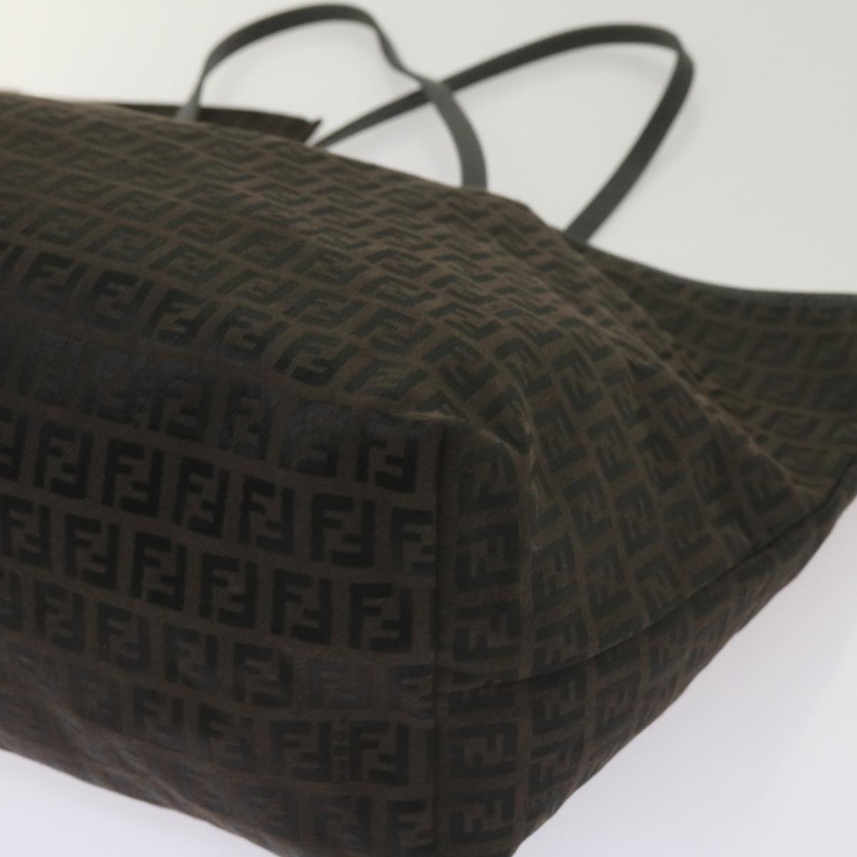FENDI Zucchino Canvas Tote Bag Brown Black 68286